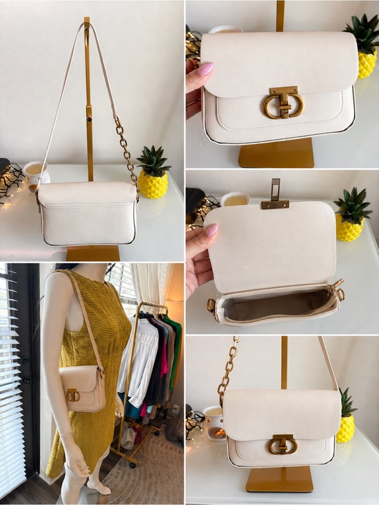 Handbags - Classic Cream Crossbody Bag with Gold Hardware